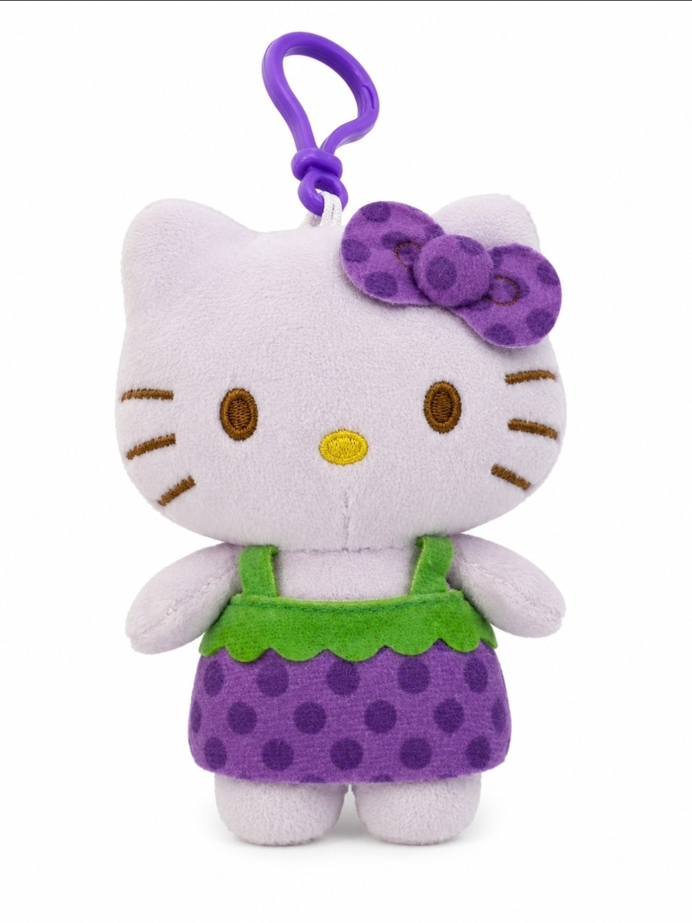 Sanrio Hello Kitty Lilac Plush Bag Clip Keychain Purple Polka-Dot Dress